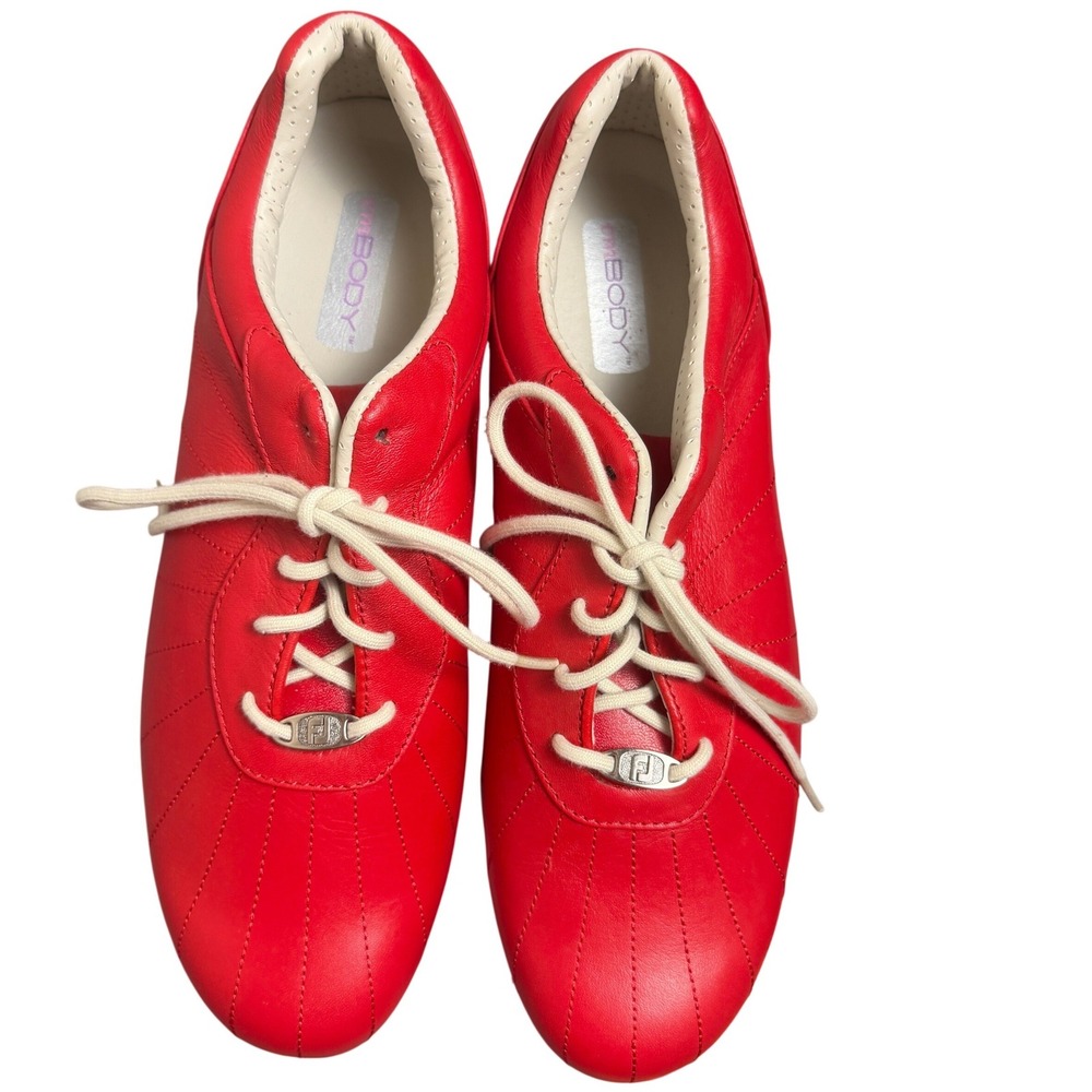FOOTJOY MyJoy Red Leather Spiked Golf Shoes‎ Size 9.5 - Picture 2 of 8